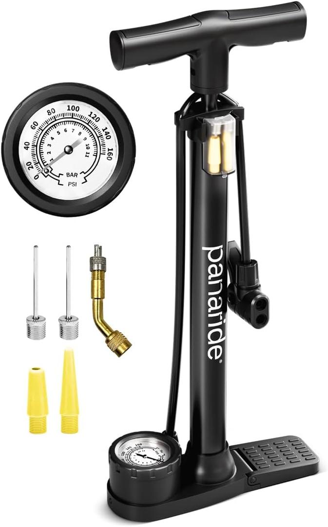 Bike Pump Floor, Advanced Bike Tire Inflator, Bicycle Hand Air Pump with Dual Presta and Schrader Valves, Handheld Pump, Suitable for Road and Mountain Bikes, Baby Stroller, Balls