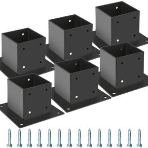4x4 Post Base 6 Pcs, Black Powder Coated Steel Fence Post Anchor Base, Supports Porch Railing Post Holders Pergola Brackets
