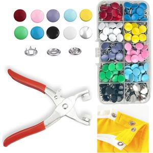 GTAAOY 100 Sets Metal Snaps Buttons with Fastener Pliers Press Tool Kit Perfect for DIY Crafts Clothes Hats and Sewing, Snap Button Fasteners Kit for Clothing Sewing (9.5mm / 400 PCS)