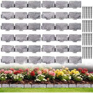 Landscape Edging Faux Stone Garden Edging Border,17FT x 2.75 in Tall Decorative Stone-Look Garden Border for Flower Bed Edging,Lawn,Landscaped Yard,Trees and Gardens,with Anchoring Spikes,Gray