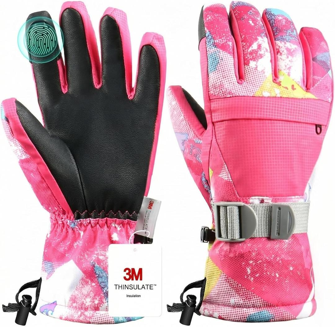 Ski Gloves, Warmest Waterproof and Breathable Snow Gloves for Cold Weather, Fits Both Men & Women,for Parent Child Outdoor (Rose Red)