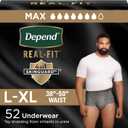 Depend Real Fit Incontinence Underwear for Men, Disposable, Maximum Absorbency, Large/Extra Large, Grey, 52 Count, Packaging May Vary
