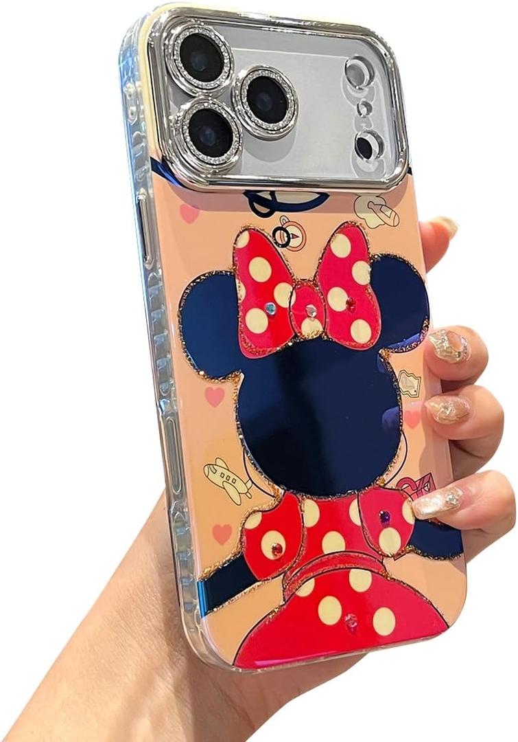 for iPhone 17 Pro Max Case Bling Camera Lens Protection Glitter Bling Cute Pattern Printed Design Soft Bumper Hard Back Shockproof Protective Case for Girls and Women - Minnie