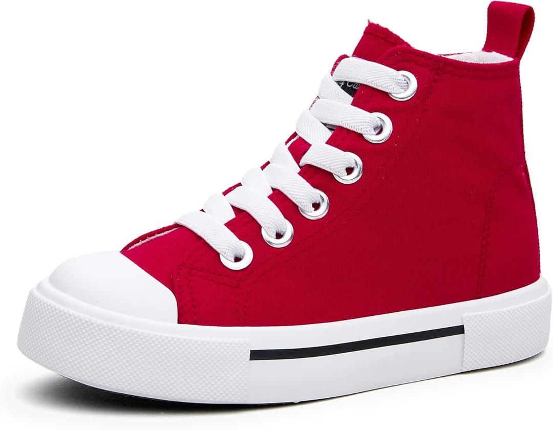 Kids High Tops Sneakers Toddler Canvas Walking Shoes with Hook and Loop for Boys and Girls (Red), Size 10