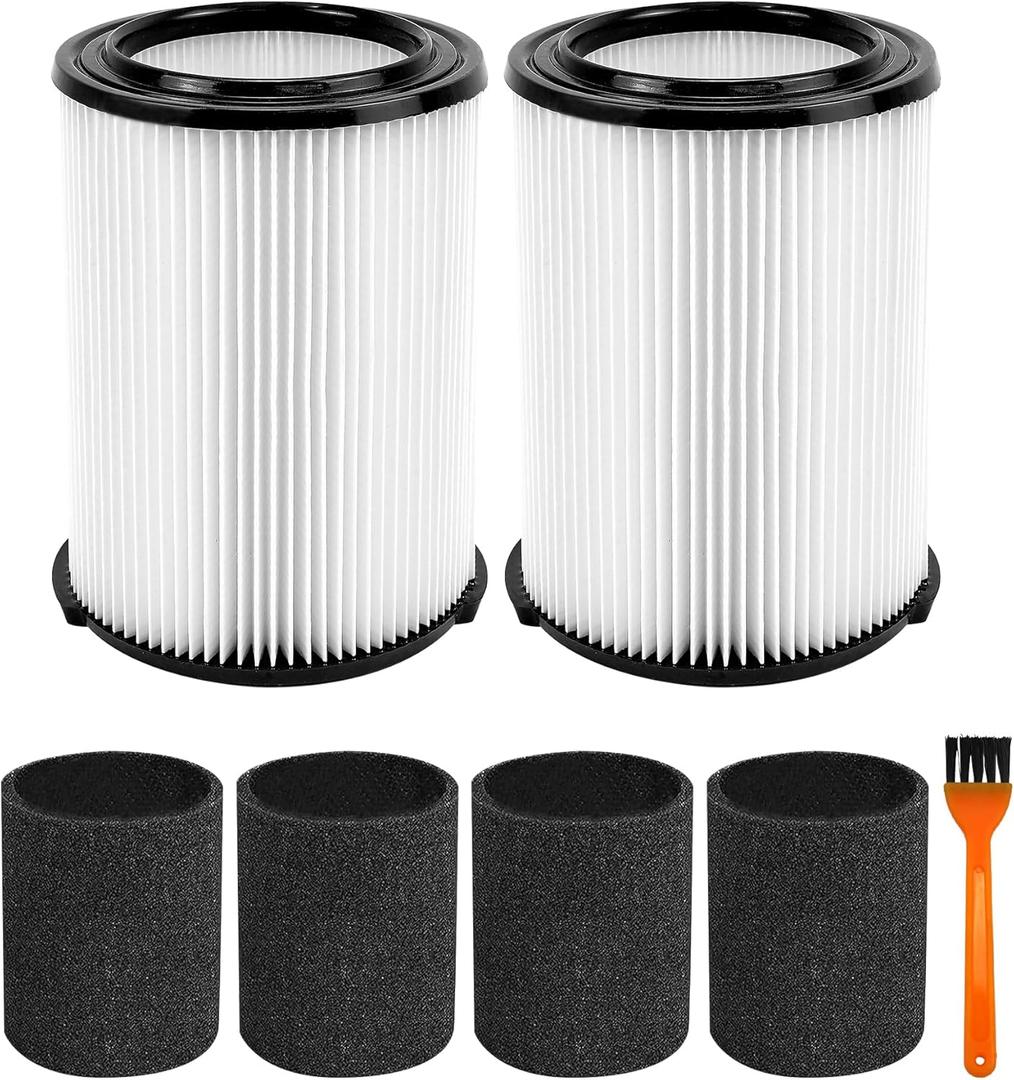 VF4000 Replacement for ridgd 72947 Standard Wet dry Vac 5-20 Gallon Vacuum Cleaner, Husky 6-9 Gallon with 4 pack Foam Sleeve,2 Pack VF4000 Filter and 1 Pack Brush