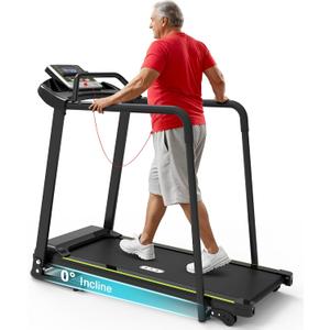 Redliro Walking Treadmill for Seniors with Long Handrails - 0.3 MPH Slow Start, 300 lb Capacity Recovery Foldable Treadmill for Home, 02% Incline Fully Flat, Auto Lubrication