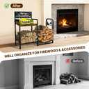 YIYYZI Firewood Rack, 35 in Decorative Firewood Storage Log Rack with Christmas Pattern, Solid Iron Indoor Outdoor Firewood Holder for Fireplace Wood Storage with 3 Fire Tools Hanging Hooks, Black