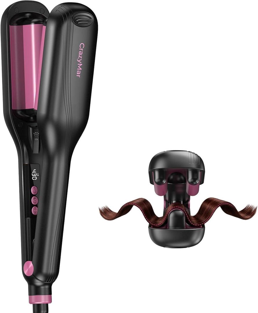 CrazyMar Wave Curling Iron, Hair Crimper for Women - 15s Fast Heat-Up, Smart Timer, Easy Clamp for Instant Beach Waves & 24H Curls - Salon Styling for Beach, Work, Travel, 1inch (Black)
