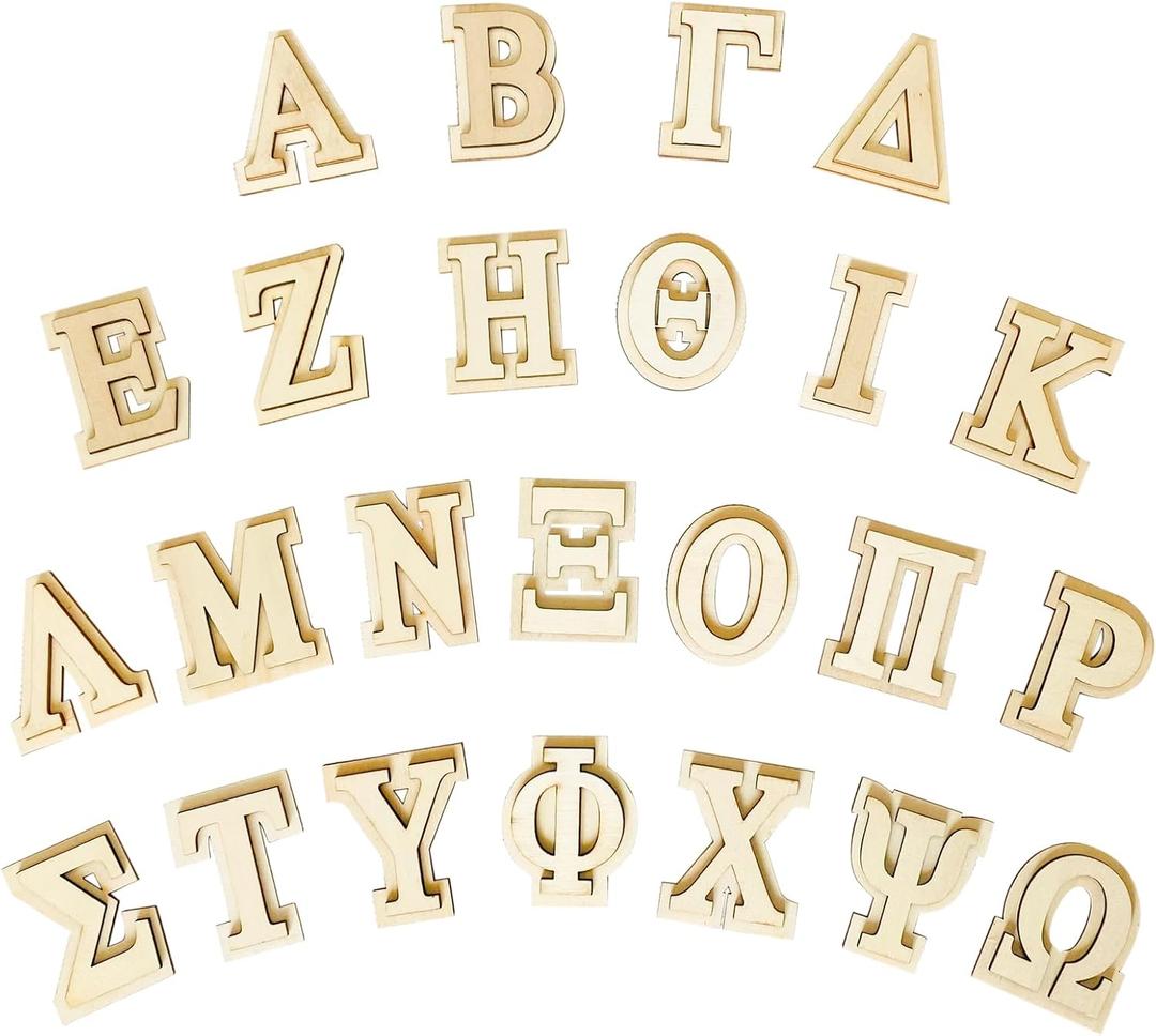 3 Inch 64 Pieces Unfinished Wooden Greek Letters Double-Layered Blank Wood Greek Alphabets for Paddles Crafts/Sorority/Fraternity/DIY Project/Learning/Wall Decor