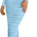 PRETTYGARDEN Womens 2026 Fall Long Sleeve Maxi Dress Off Shoulder Mesh Ruched Bodycon Trendy Long Wedding Guest Dresses (L)