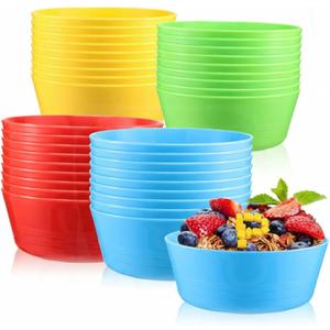 Yinder 36 Pcs Kids Bowl sets 10 oz Kids Plastic Bowls Colorful Toddler Microwave Dishwasher Safe Cereal Salad Dessert Soup for Home Parties Events School, Red Green Blue and Yellow
