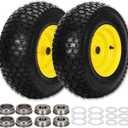 2Pcs 16x6.50-8 Tire and Wheel, 4 Ply Tubeless Lawn Mower Tires 16x6.50-8, Universal Fit Front Wheels 16x6.50x8 Lawn Tractor Tires, 3" Offset Hub, 3/4" 5/8" Bearings, 615lbs Capacity