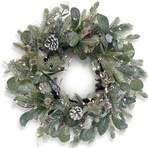 22" Green Winter Wreath, Artificial Pine Cone & Holly Front Door Wreath for Christmas Farmhouse Indoor Outdoor Decor