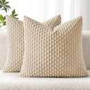 MIULEE Pack of 2 Decorative Throw Pillow Covers 20x20 Inch Soft Boho Striped Textured Corduroy Pillow Covers Modern Farmhouse Home Decor for Couch Bed Sofa Living Room Beige