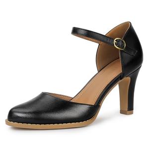 IDIFU Black Heels Closed Toe Chunky High Heels Comfortable Dress Shoes for Women Pumps Vintage Heels Dressy Wedding Prom Bridal Party Work Office Business D'Orsay Pumps Shoes (Black Pu, 8)