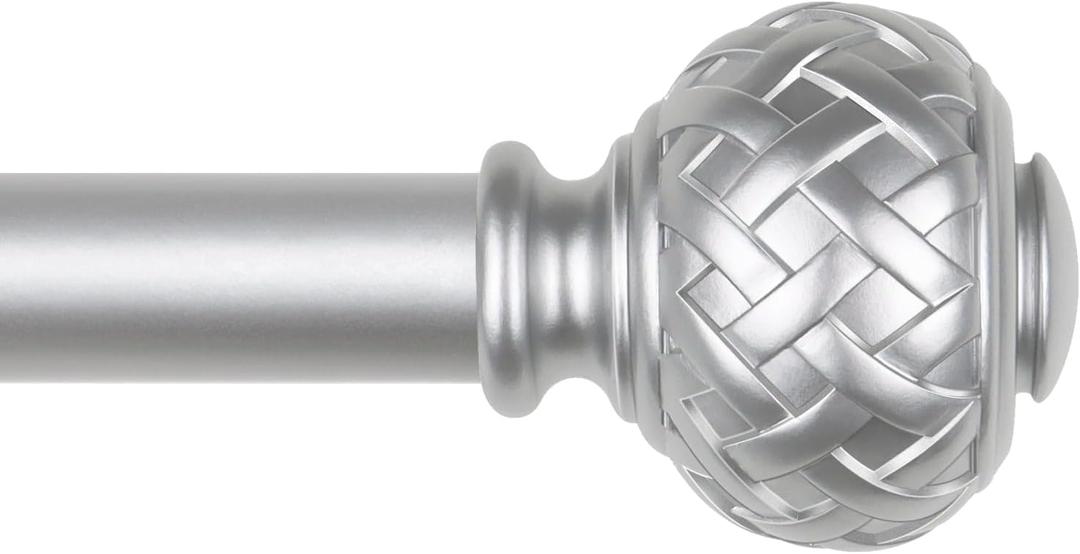 Curtain Rod 32 to 120 Inches, TONIAL 7/8 Silver Adjustable Curtain Rods for Windows 20 to 116 Inches, Splicing Drapery Rods Decorative with Netted Texture Finials