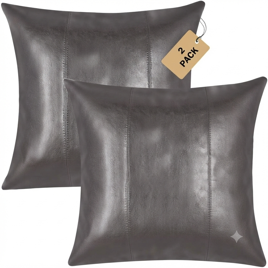 Faux Leather Decorative Throw Pillow Covers 18x18 Inch Set of 2 Modern Solid Design Luxury Cushion Cases for Couch Sofa Bed Durable Soft Easy to Clean, 