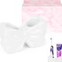 Bow Ceramic Toothbrush Holder, Cute Toothpaste Organizer with Drain Hole, Bathroom Countertop Storage for Electric Toothbrush, Toothpaste & Accessories (White)