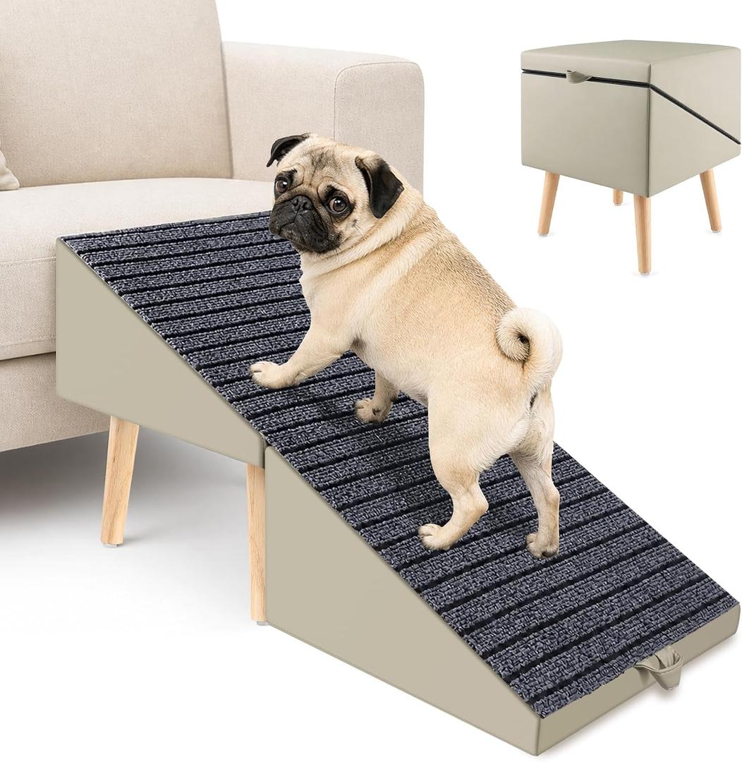 2-in-1 Foldable Ottoman Dog Ramp for Couch and Bed, 17.13" H