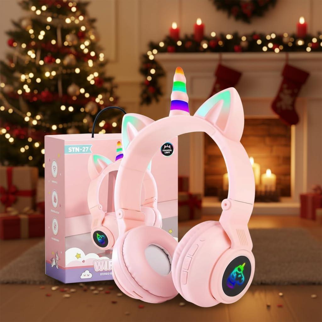 Unicorn Kids' Bluetooth Headphones,Foldable Wireless Headphones for Children with Cable and Microphone Earphones Volume Control,UnicornInspired Gift Design for Birthday Gift & Christmas (purple)