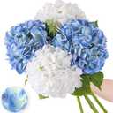 Nubry 22.44In Hydrangea Artificial Flowers, 3Pcs Latex Faux Real Touch Large Hydrangea Flowers with Long Stems & Leaves for Home Office Decor Wedding Party Arrangements(White&Blue)