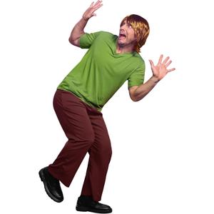 Mainfini Men Halloween Shaggy Costume Wig Green Shirt Brown Pants Adult Funny Outfits (S-3XL) (Large)