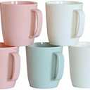 Kurala Coffee Mugs Set of 5, 10 Ounce Unbreakable Plastic Cups With Handle, 3 Basic Colors, Dishwasher Safe