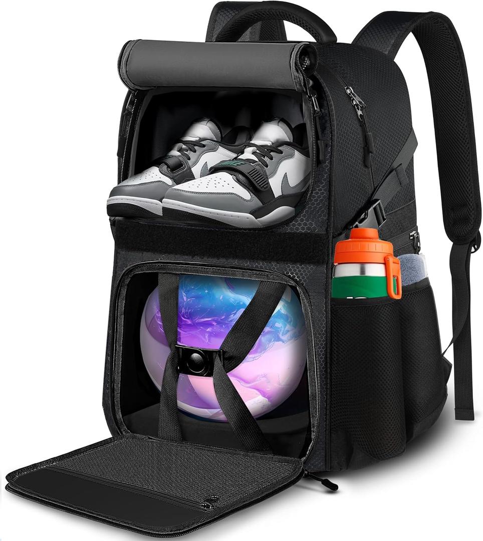 LOINTET Bowling Ball Bag, Single Bowling Backpack with Shoe Totes Bag Up to Size 16, Padded Ball Holder Bag, Accessories Gifts for Lovers/Player, Black