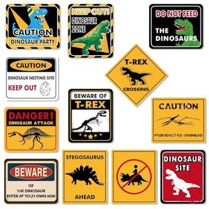 WERNNSAI Dinosaur Birthday Decorations - 12 PCS Dinosaur Party Supplies for Boys Kids Dino Birthday Funny Sign Decor for Jurassic Theme Baby Shower Holiday Party Favors Caution T-Rex Sign Wall Decor