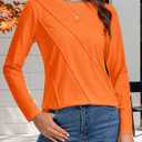 YUCOLEN Long Sleeve Shirts for Women Pleated Crew Neck Cotton T Shirts Solid Color Soft Casual Basic Tees Fall Trendy Tops (M)