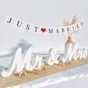 VIOPVERY Mr and Mrs Sign for Wedding Table,Large White Mr and Mrs Sign,Wooden Letters,Mr & Miss Sign with Just Married Banner Wedding Decorations for Anniversary