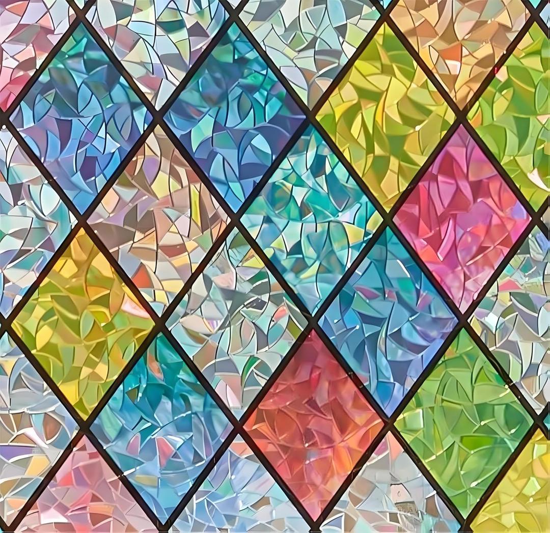 Sunbaby Window Privacy Film Stained Glass Decorative Rainbow Window Cling 3D Static Clings Colorful for Home Decoration, Anti-UV & Heat Control Non-Adhesive (23.6"x157.4")