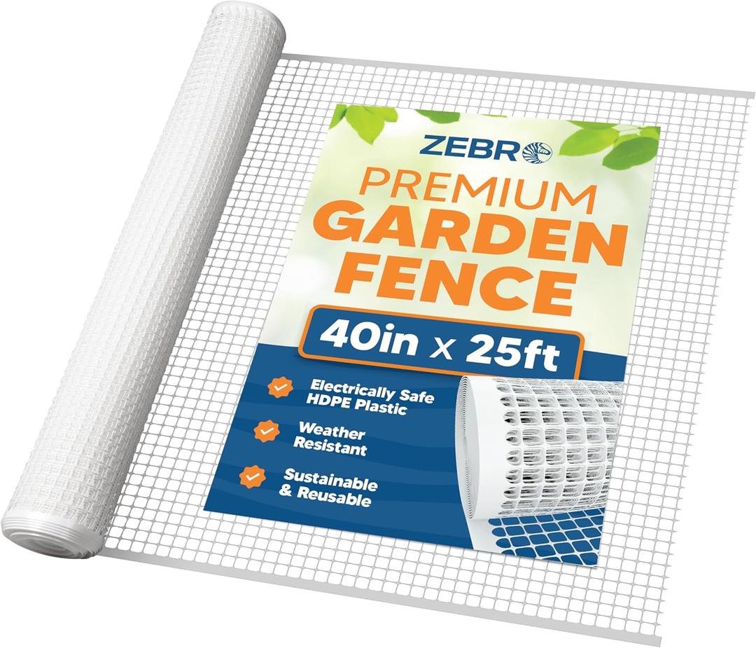 3/4" Square Mesh Plastic Fence Roll (40" x 25' - White) - Unobtrusive 40 Inch High Temporary Garden Fencing Netting to Protect Plants, Patio, Yards and Outdoor Spaces from Deer & Animals
