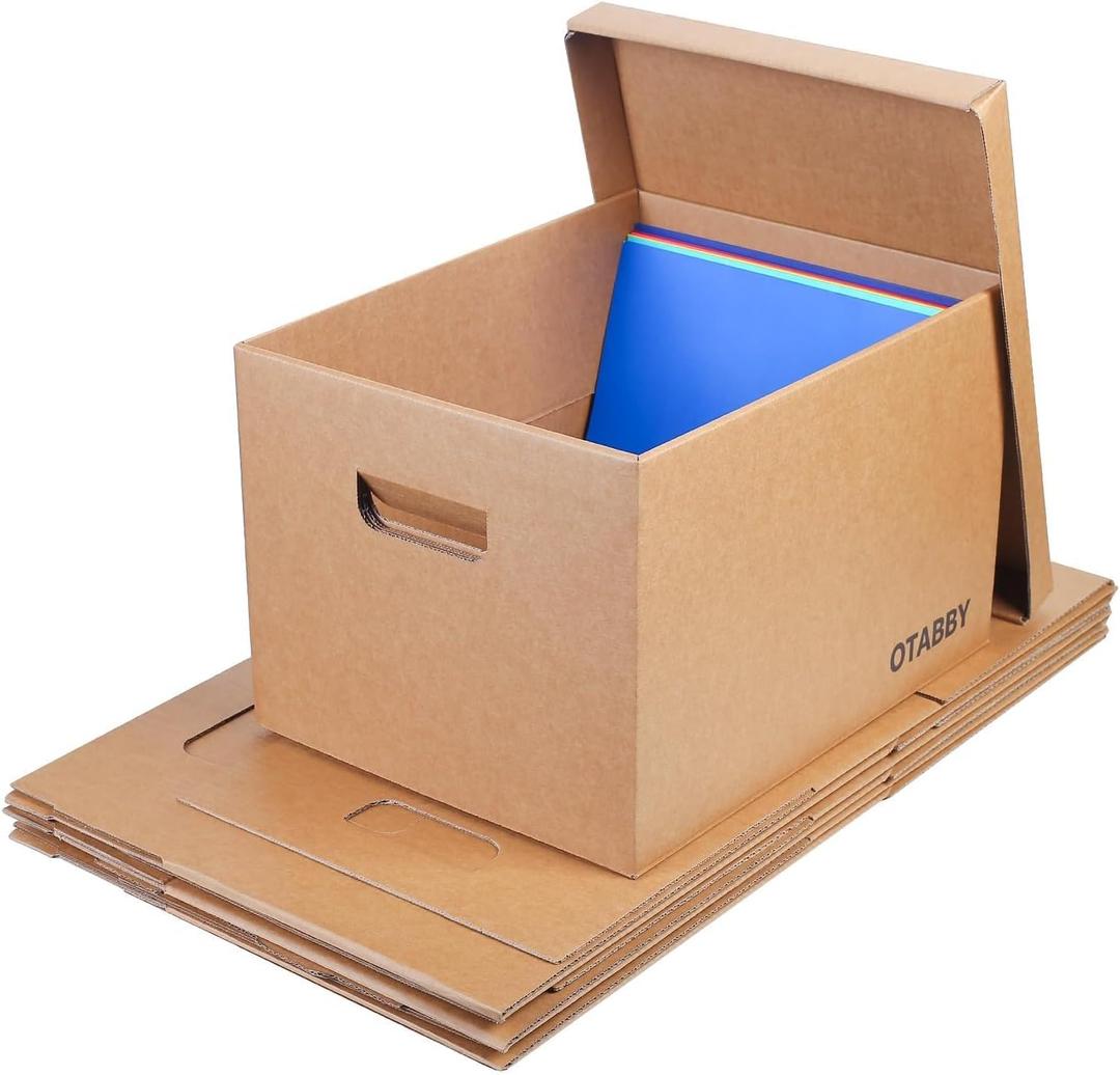 File Storage Boxes with Lids, Photo Storage, Letter/Legal Size, 4-pack | Heavy-Duty Kraft Board with 3-Ply Reinforced Walls, Handles and Lids for Long-Term File and Photo Storage,12x16x10 Inches