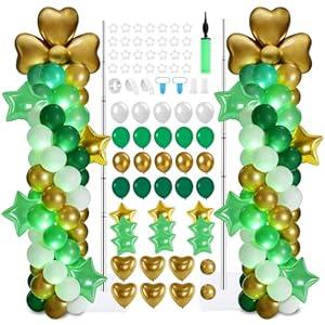 2 Set Adjustable St. Patrick's Day Balloon Column Stand Kit Green White Golden Balloons Arch Garland for Lucky Irish Festival Baby Shower Birthday Party Decorations Supplies