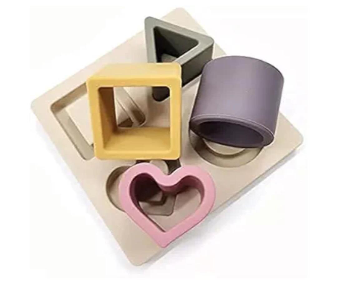 Baby Step Beige Silicone Shape Sorter Puzzle for Toddlers 6-24 Months - Montessori Educational Toy - Enhances Color Recognition & Fine Motor Skills - Beige