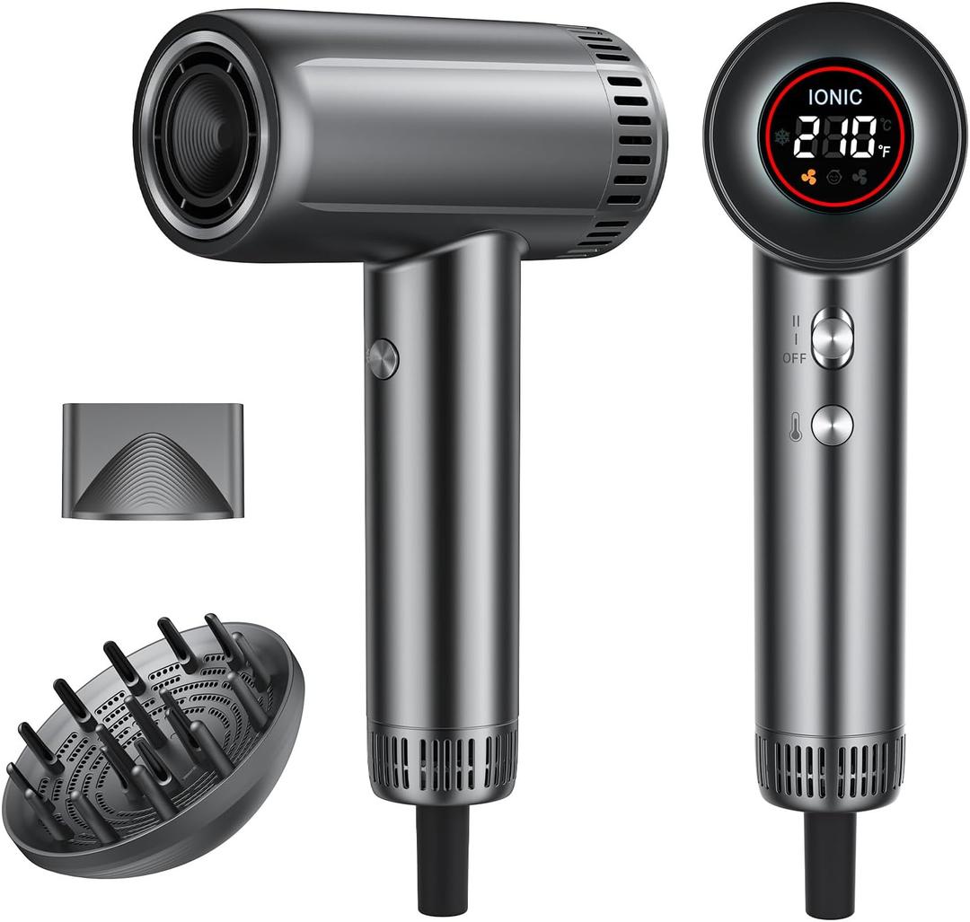 Hair Dryer with Magnetic Diffuser Attachments, Professional High Speed Ionic Blow Dryer for Fast Drying,9 Heat & 2 Speed Settings,Auto Clean and Cool Shot,Compact Hair Blow Dryer for Travel,Salon,Home