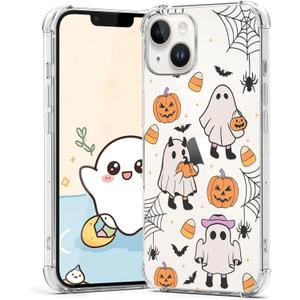 Halloween Case for iPhone 14 Plus Pumpkin, Ghost Designed Soft Slim Fit TPU Anti-Scratch Shockproof Protective Mobile Cover Clear Phone Case for iPhone 14 Plus, 2 Pack 