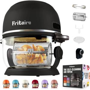 Non Toxic Air Fryer Pro | 9-in-1 Glass Air Fryer | Self-Cleaning | 5 Quart | Rotisserie and Tumbler | 400F Vortex For Even Cooking, BPA-Free Teflon Free, Recrisp, Roast, Bake, Black