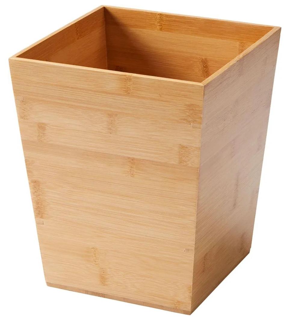 Wooden Trash Can,Small Square Bamboo Waste Bin for Bathroom, Bedroom, Dorm, College, Office - 8"x8"x10" Size，Bamboo