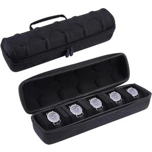 WADORN 5 Slots Travel Watch Case, Hard Shell Watch Case Zippered Storage Organizer Box with Soft Foam Pillows Portable Compact Display Storage Box for Men Women Wristwatches and Smart Watches (9.6x34.3x8.65cm)
