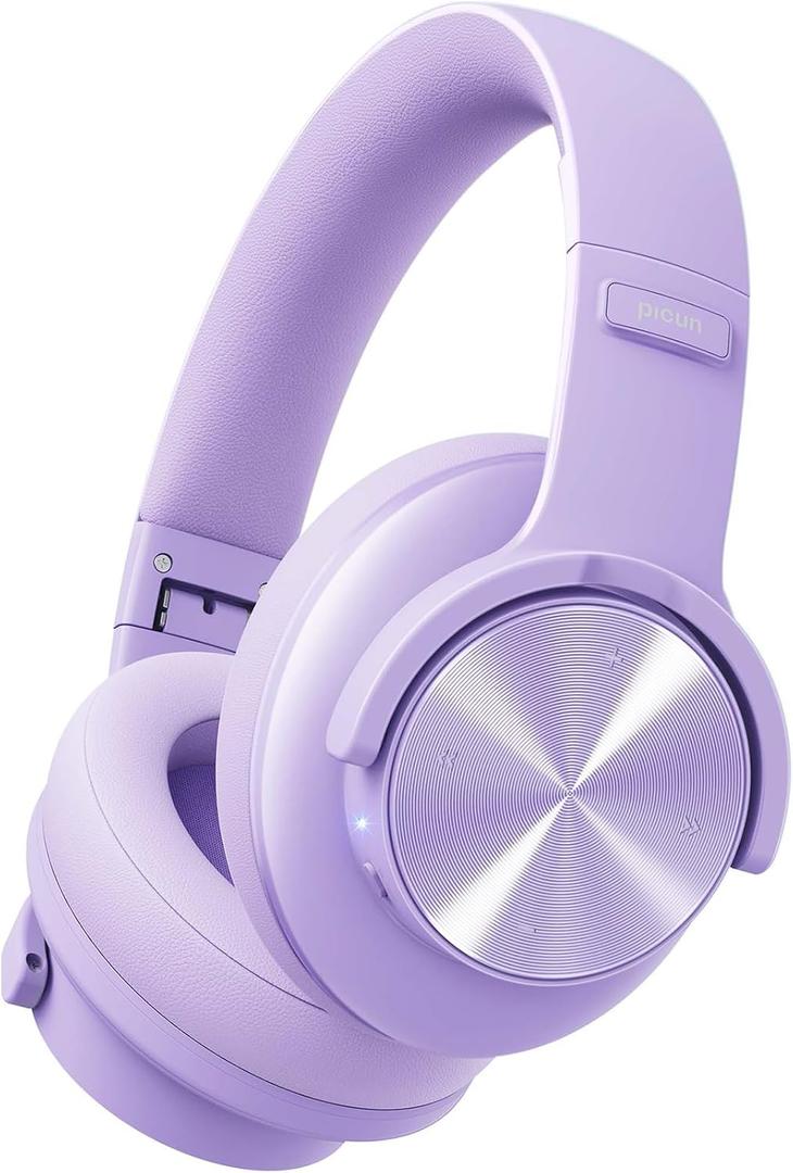 Picun B8 Wireless Bluetooth Over Ear Headphones with 3EQ Music Modes, Hands-Free Calls, Deep Bass for Travel, Home, Office & PC (Purple)