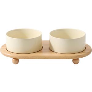 Raised Cat Bowl, 6.1” Elevated Ceramic Cat Food and Water Bowl Set