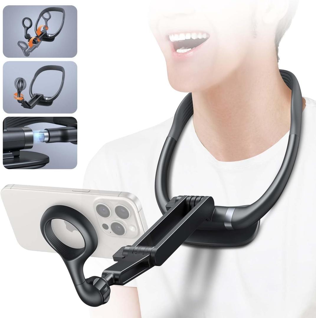 Magnetic Neck Phone Holder, Neck Mount for Phone, Hand Free Phone Neck Holder Chest Stand POV/Vlog Video Recording & Filming, Neck Tripod for iPhone 16 15 14 13 12 Seires, Grey