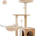 PEQULTI Cat Tree Modern Cat Tower for Indoor Cats,Multilevel Cat Play House with Large Condo, Spacious Hammock, Cozy Top Perch,Scratching Post and Dangling Balls M(18.9"L x 15.8"W x 42"H)