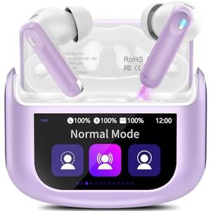 Wireless Earbuds, Bluetooth 5.4 Ear Buds with Multifunctional Touch Screen, 48H Bass Stereo Headphones with ANC/ENC Noise Cancelling/Transparency Mode, IPX7 Earphones with 5 EQ Modes, Purple