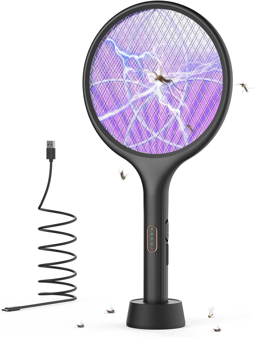 YISSVIC Electric Fly Swatter 4000V Bug Zapper Racket Dual Modes Mosquito Killer with Purple Mosquito Light Rechargeable for Indoor Home Office Backyard Patio Camping (Black-1 Pack)