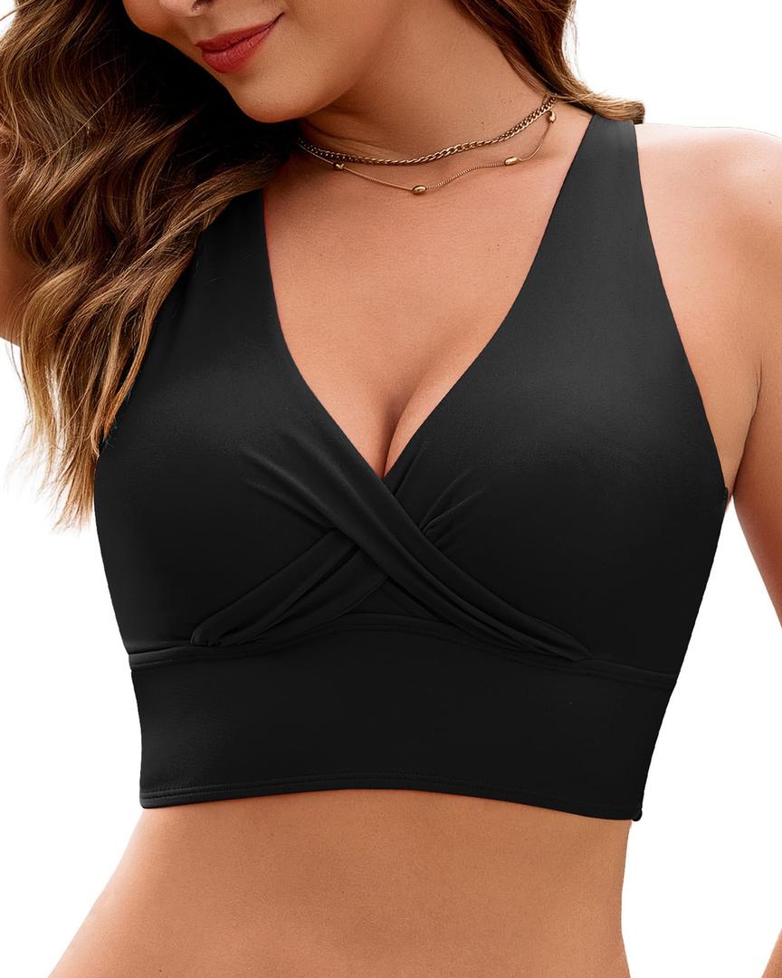 GRAPENT Womens Tankini Tops Women's Bikini Swimsuits Swimsuit for Women Criss Cross Bathing Suit Top Bathing Suit Separates for Women Tops Bikini Top Thick Strap Black Medium Fits US Size 8 to 10 (Black, S)