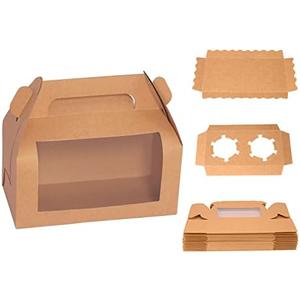 PQZKLDP 9pcs Kraft Cupcake Boxes 6.8''x3.6''x3.1'' Clear Window Cake Paper Holders Cake Boards Disposable Tiered Cake Containers Handle Boxes Treat Boxes Gift for Party Wedding, Christmas Party