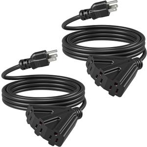 DEWENWILS 10 FT Outdoor Tri-Tap Extension Cord Splitter, Halloween Weatherproof 16/3 SJTW Power Cable for Holiday Decoration and Outdoor Landscaping String Lights, ETL Listed, Pack of 2, Black